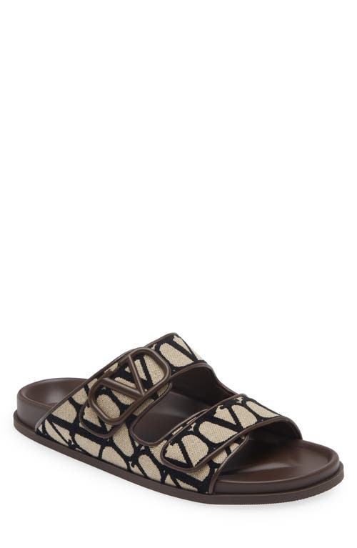 Valentino Garavani VLOGO Toile Slide Sandal 6Zn Naturale Nero Fondant at Nordstrom,