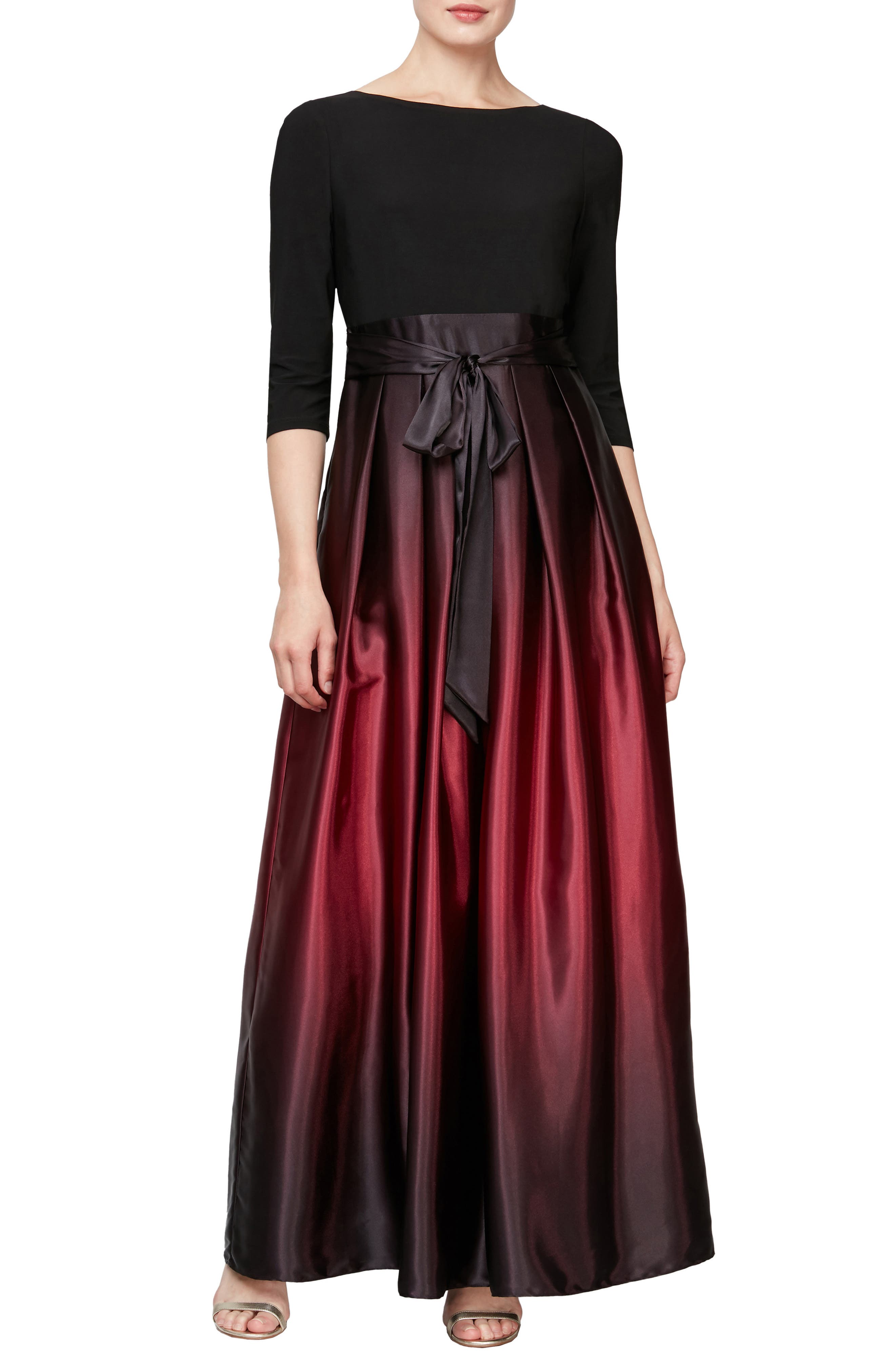 Slny Tie Waist Ombre Skirt Gown In Dark Purple7