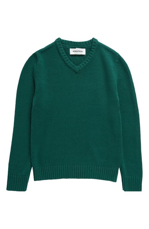 Nordstrom Kids' Stripe Cotton Blend V-neck Sweater In Green