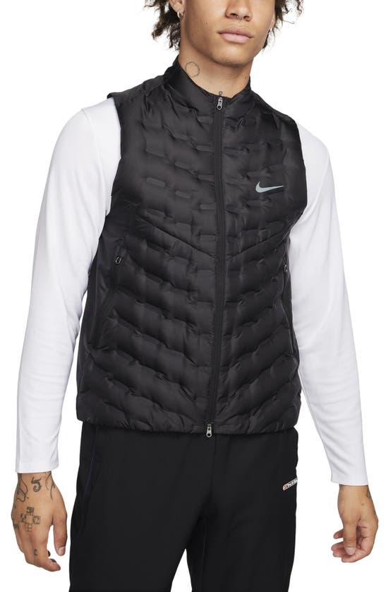 Shop Nike Therma-fit Adv Repel Aeroloft Water Repellent Down Running Vest In Black