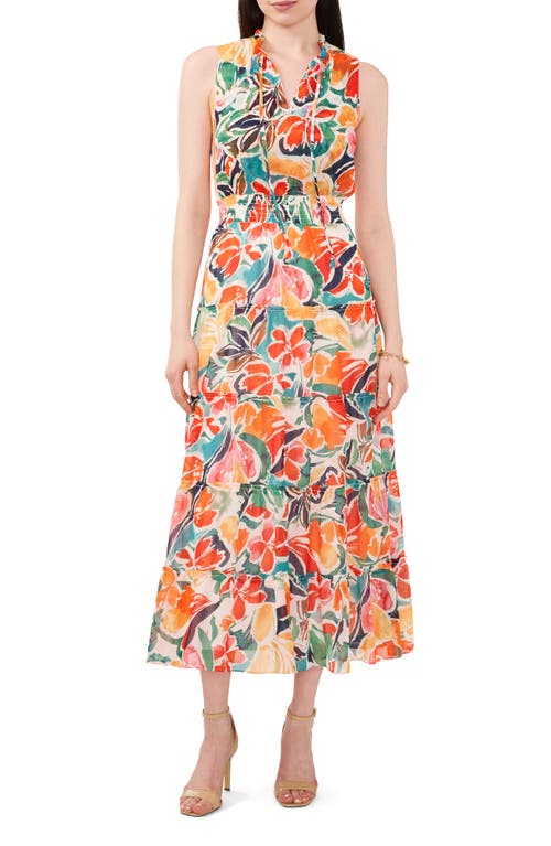 Chaus Floral Tie Neck Maxi Dress Red/Yellow at Nordstrom,