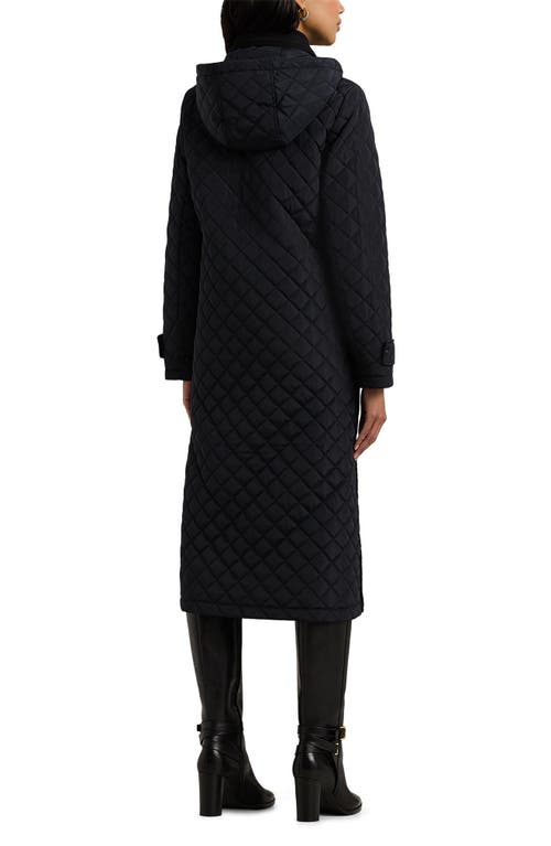 Shop Lauren Ralph Lauren Quilted Hooded Long Coat In Dark Navy