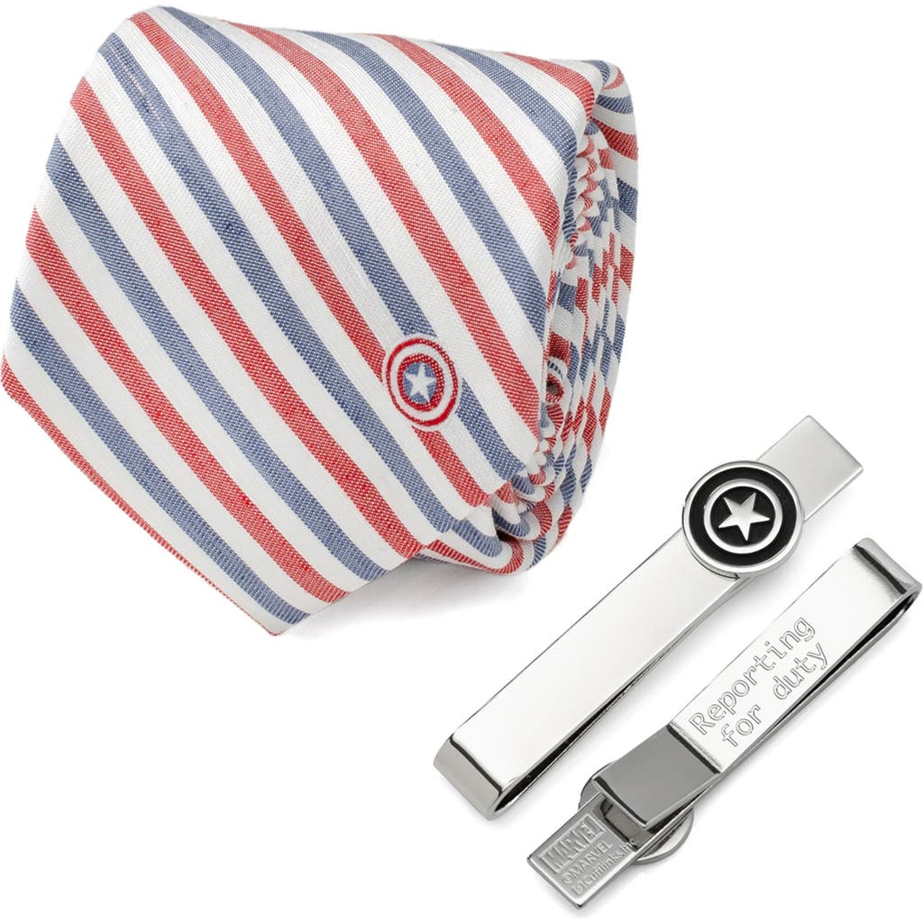 Cufflinks, Inc . Captain America Shield Tie Bar & Tie Set In Gray