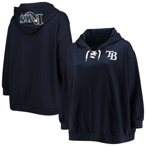 Women's Navy Tampa Bay Rays Plus Size Lace-Up V-Neck Pullover Hoodie