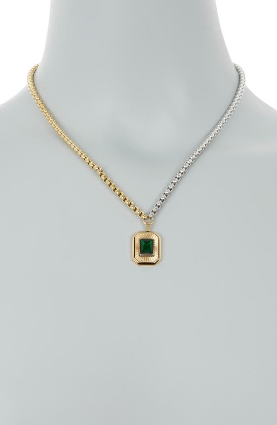 Shop Covet Two-tone Chain Textured Pendant Necklace In Gold