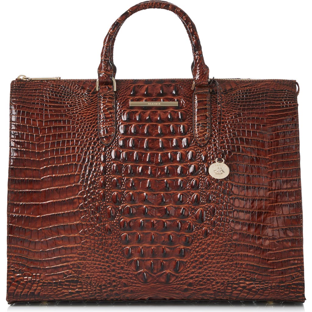 Brahmin Business Croc Embossed Leather Tote in Pecan