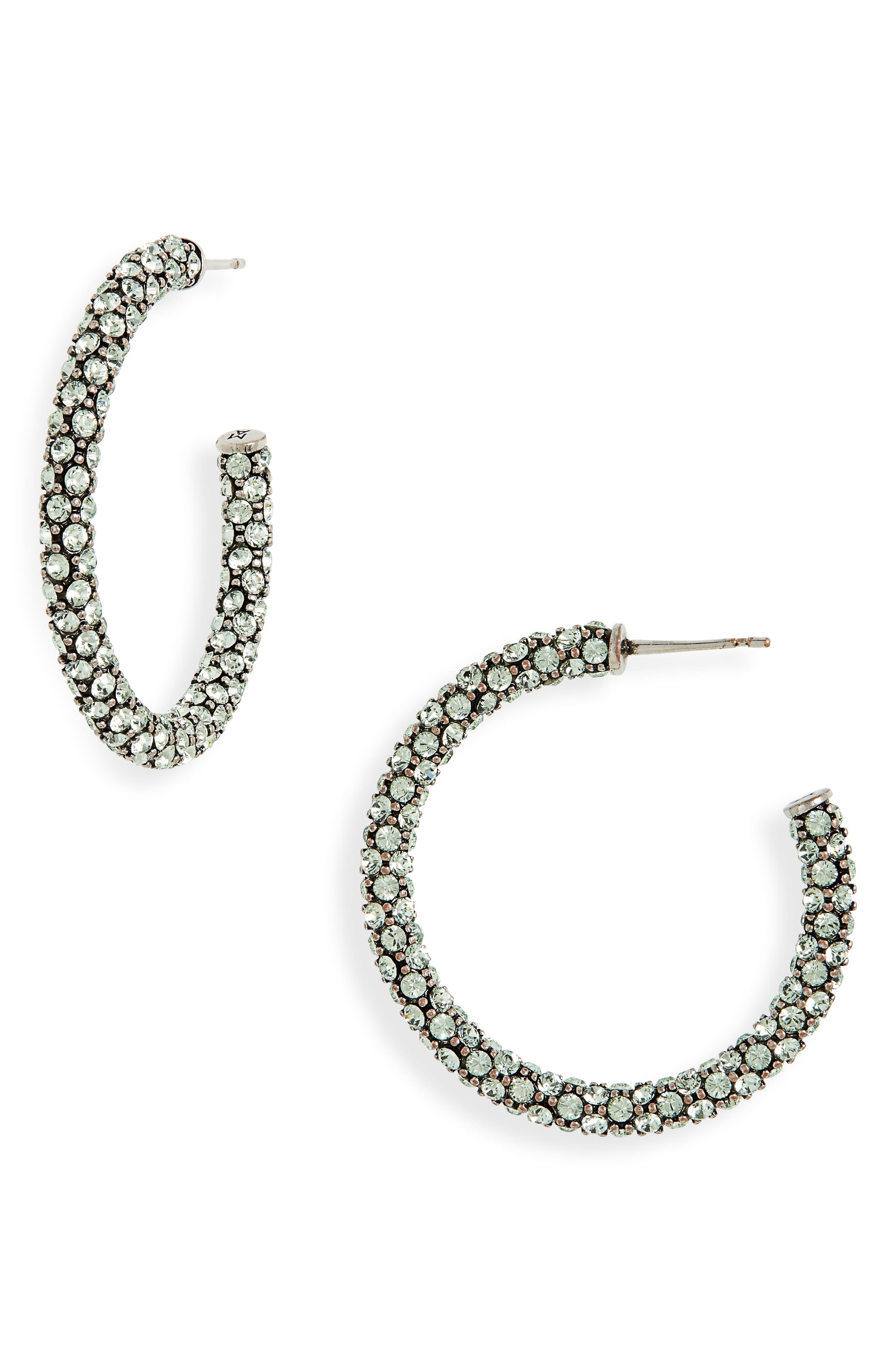 Amina Muaddi Small Cameron Hoop Earrings in Chrysolite Crystals Antique Sb at Nordstrom