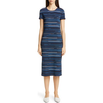 St. John Collection Modern Intarsia Stripe Midi Sweater Dress, Blue