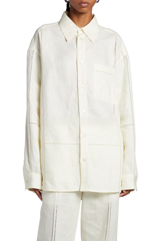 Bottega Veneta Oversize Embroidered English Linen Button-Up Shirt Pastry at Nordstrom, Us