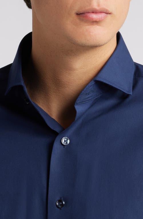 Lorenzo Uomo Trim Fit Solid Stretch Cotton Dress Shirt In Navy