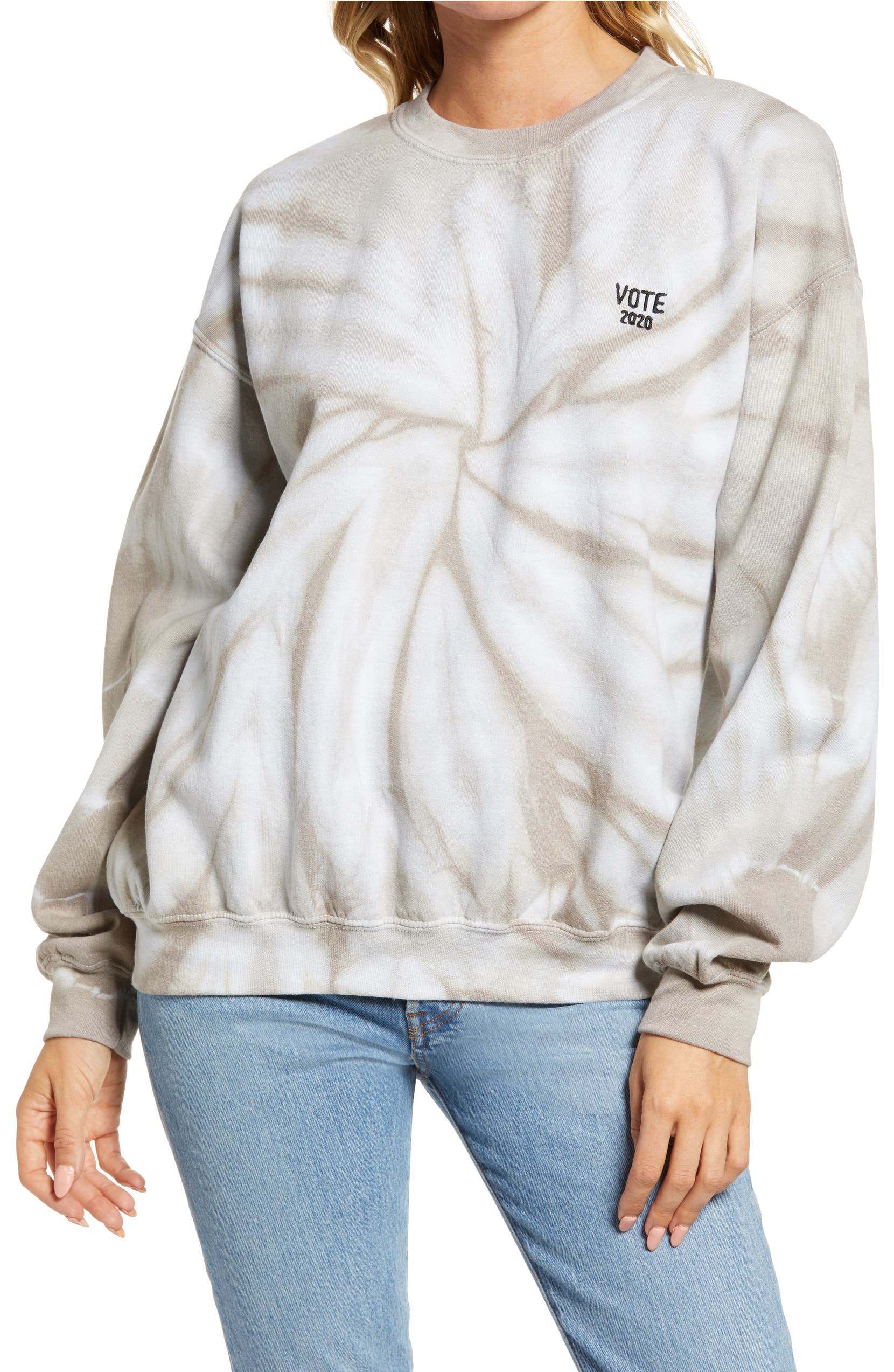 TREASURE & BOND VOTE Collection Tie Dye Sweatshirt, Main, color, GREY TIE DYE