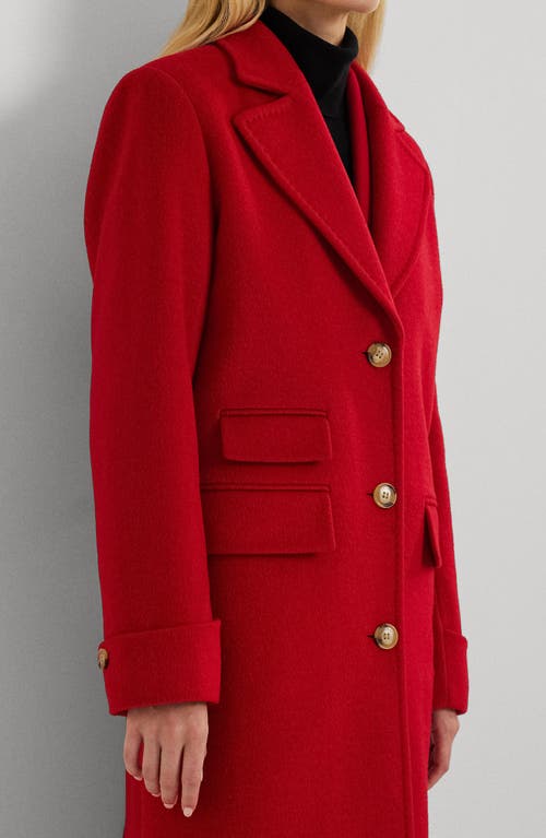 Ralph Lauren Lauren  Longline Wool Blend Reefer Coat In Festive Red