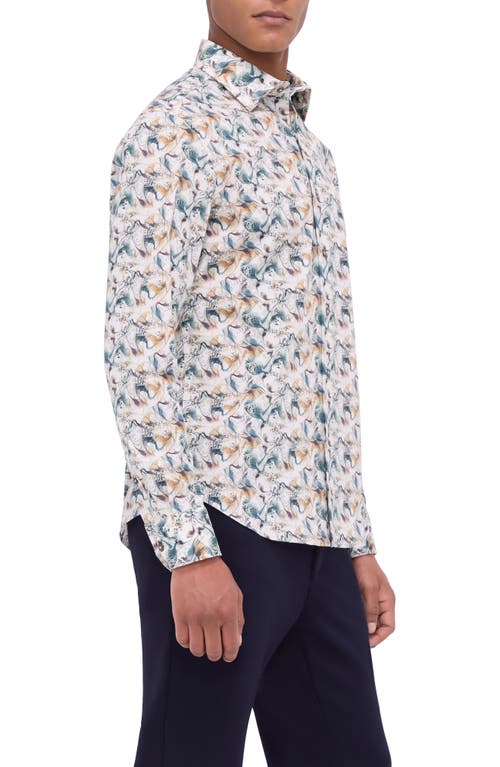 Shop Bugatchi Julian Shaped Fit Abstract Print Stretch Button-up Shirt In Desert