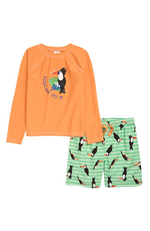 Tucker + Tate Kids' Two-Piece Rashguard Swimsuit in Orange Feather Toucan Do It