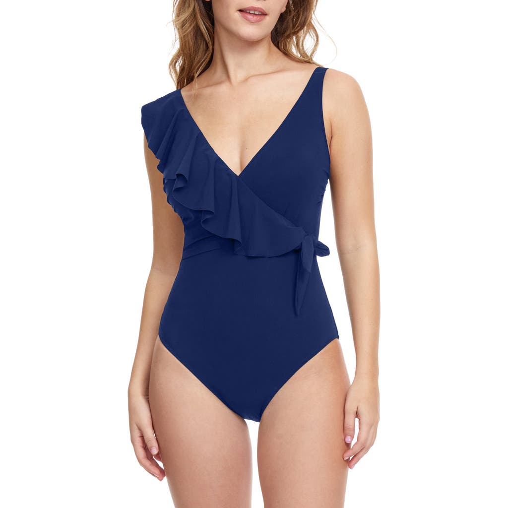 Profile By Gottex Ruffle One-piece Swimsuit In Blue