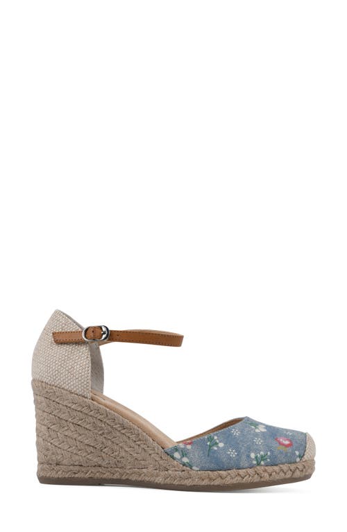 Shop White Mountain Footwear Mamba Espadrille Wedge Sandal In Lt.blue/floral/denim
