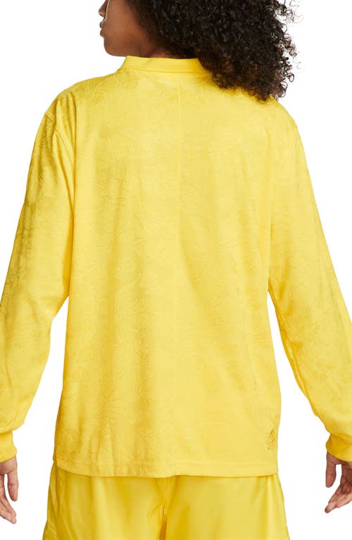 Shop Nike Dri-fit Tech Pack Floral Jacquard Long Sleeve Polo In Tour Yellow/vivid Sulfur