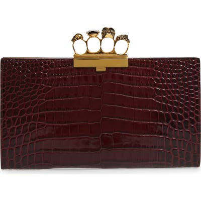 Alexander Mcqueen Croc Embossed Leather Knuckle Clutch - Red