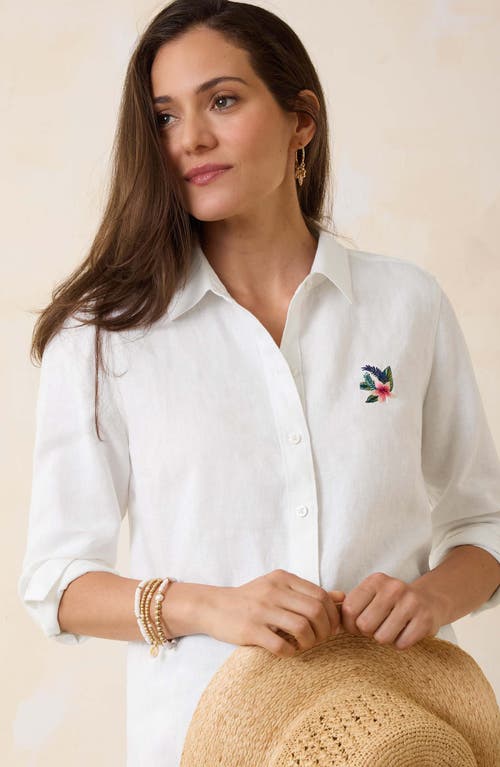 Tommy Bahama Coastal Palms Embroidered Linen Button-up Shirt In White