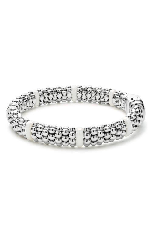 Lagos Sterling Silver And Gold White Caviar White Ceramic Diamond Link Bracelet In Silver/diamond