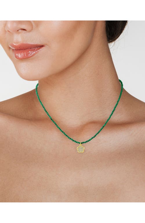 Shop Cz By Kenneth Jay Lane Cz Pavé Clover Glass Bead Necklace In Green/gold