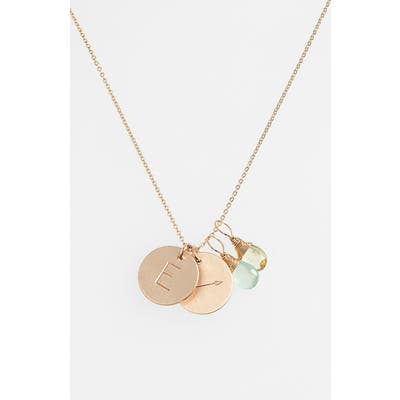 Nashelle Aqua Chalcedony, Lemon Quartz, Initial & Arrow 14K-Gold Fill Disc Necklace