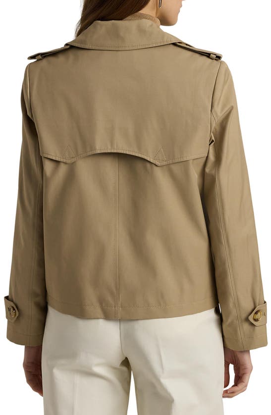 Shop Lauren Ralph Lauren Short Cotton Blend Trench Coat In Birch Tan