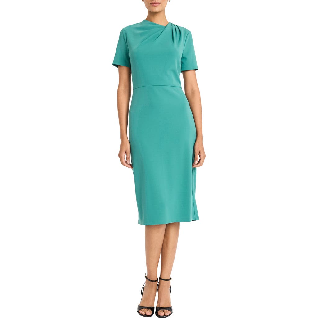 Maggy London Twist Neck Midi Sheath Dress in North Sea