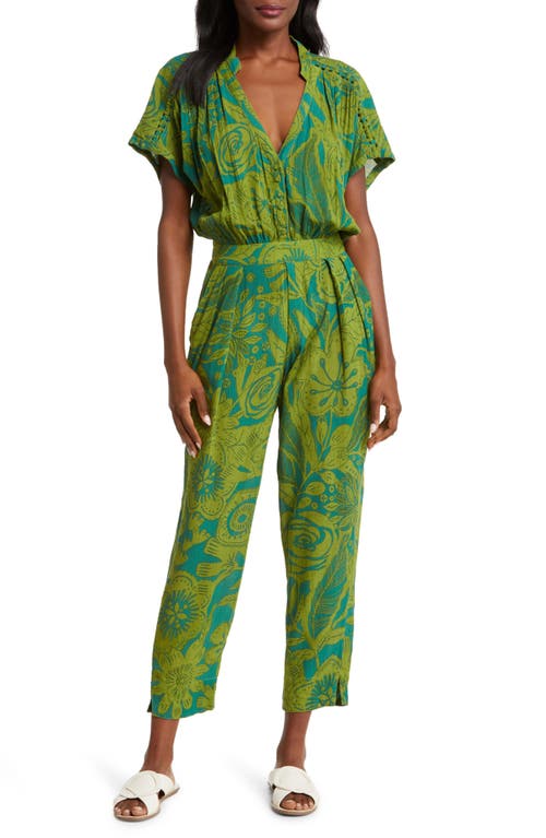 Poupette St Barth Becky Floral Cover-Up Jumpsuit in Green at Nordstrom, Size Large