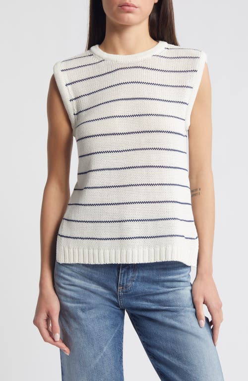 Madewell Stripe Puff Trim Sweater Vest Bright Ivory at Nordstrom,