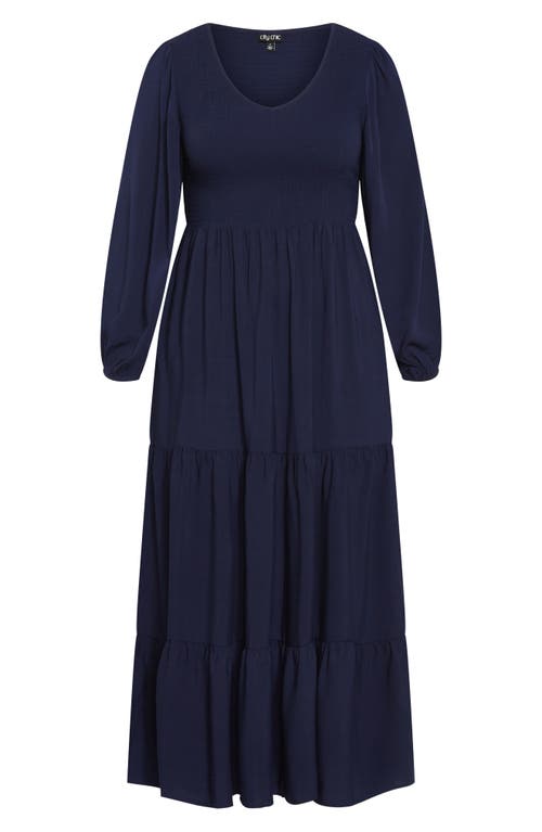 Shop City Chic Jayden Tiered Long Sleeve Dress In Navy