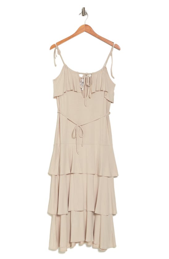 Shop Go Couture Ruffle Tiered Midi Slipdress In Sand