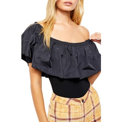 Free People Poof Goes My Heart Off The Shoulder Bodysuit, Black