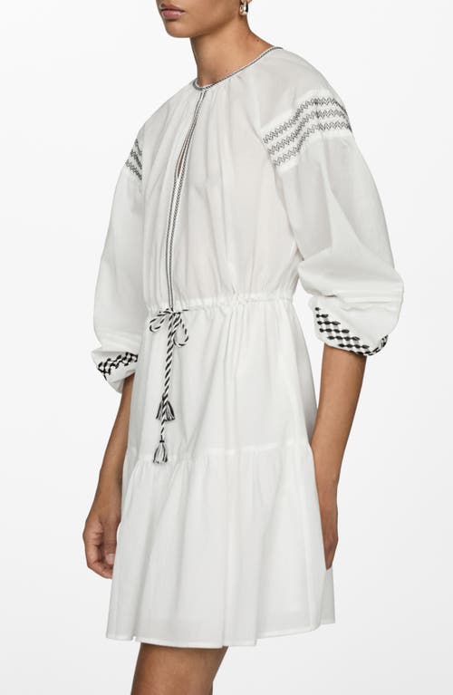 Shop Mango Embroidered Elbow Sleeve Dress In White