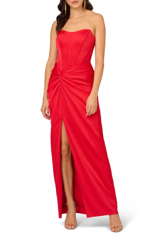 Strapless Stretch Satin Gown in Chateau Red
