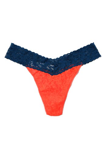 Shop Hanky Panky Colorplay Original Lace Thong In Tangelo/oxford Blue