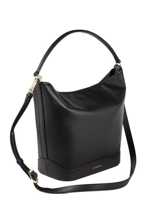 Shop Sandro Leather Bucket Bag Tangoso In Black