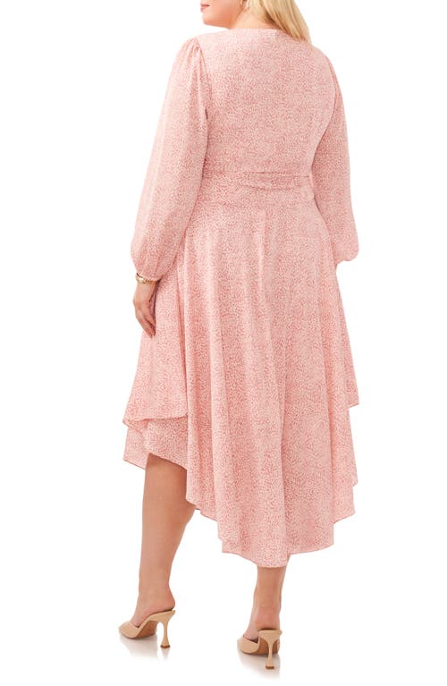 Vince Camuto Floral Long Sleeve Handkerchief Hem Midi Dress In Pink Orchid