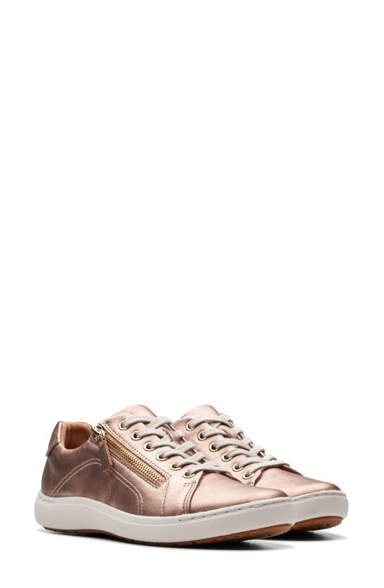 Shop Clarks Nalle Zip Sneaker In Rose Gold Leather