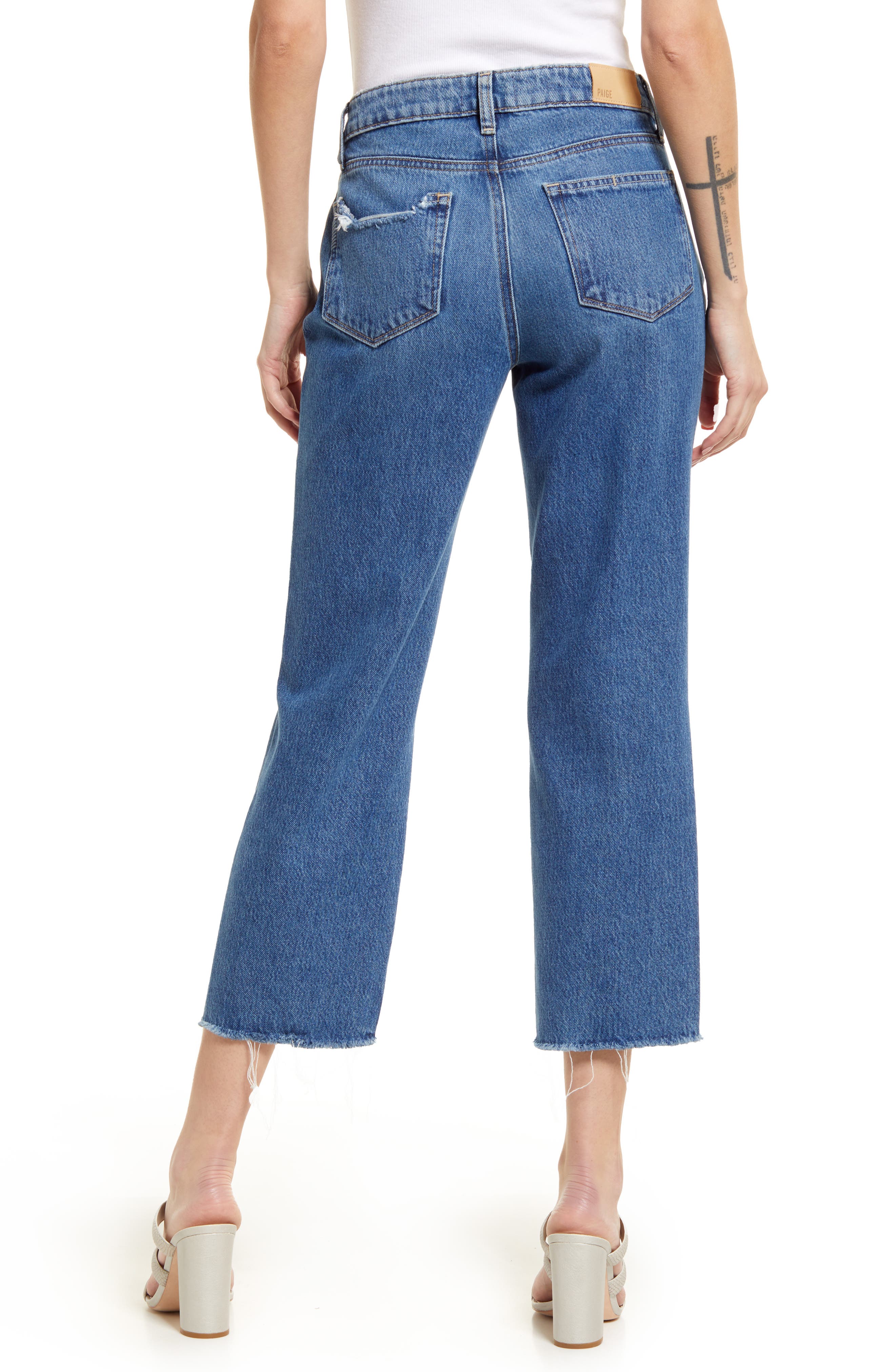 PAIGE Denim Noella Sledge Destructed Straight Leg Jeans in Blue Womens Clothing Jeans Straight-leg jeans 
