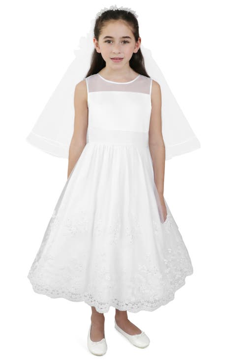 White Dot-Cotton Flower Girl Dress