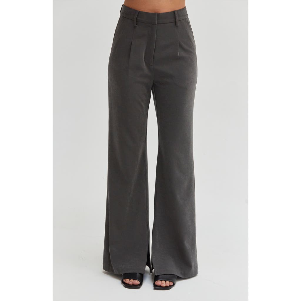 Crescent Brushed Ruched Button Up Top In Charcoal