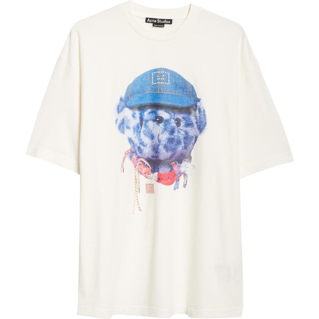 Acne Studios Exford Teddy Face Logo Graphic T-shirt In Optic White