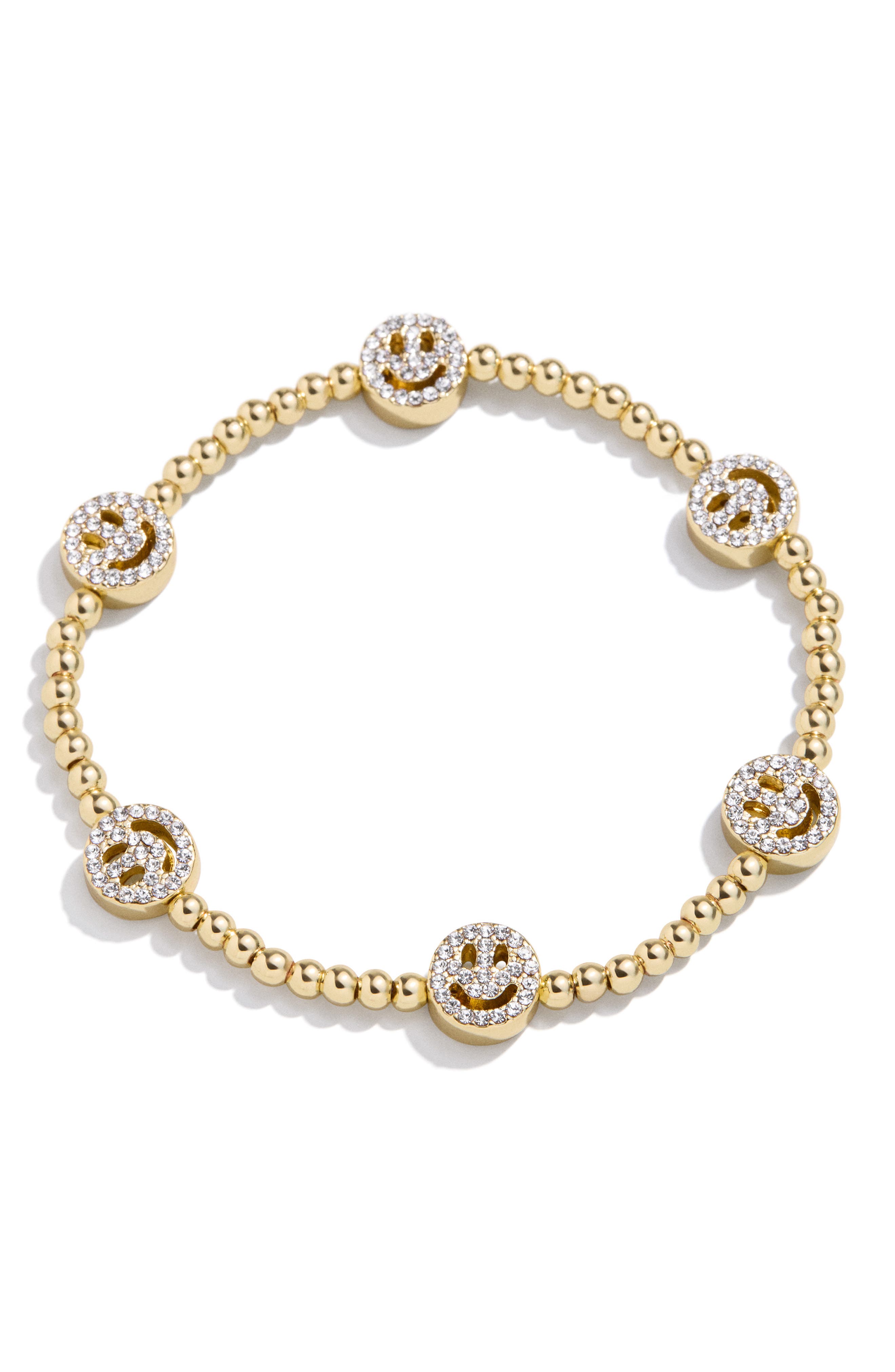 BaubleBar Pisa Pavé Smiley Face Beaded Stretch Bracelet in Goldtone/Clear 