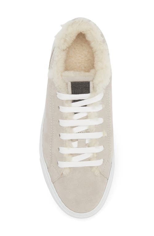 Shop Brunello Cucinelli Monili Detail Genuine Shearling Lined Suede Sneaker In C9593 Quarzo