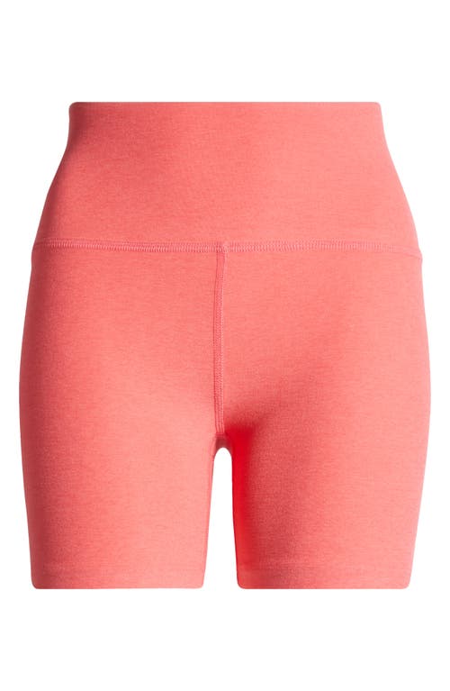 Shop Beyond Yoga Keep Pace Space Dye Bike Shorts In Coral Glow Heather