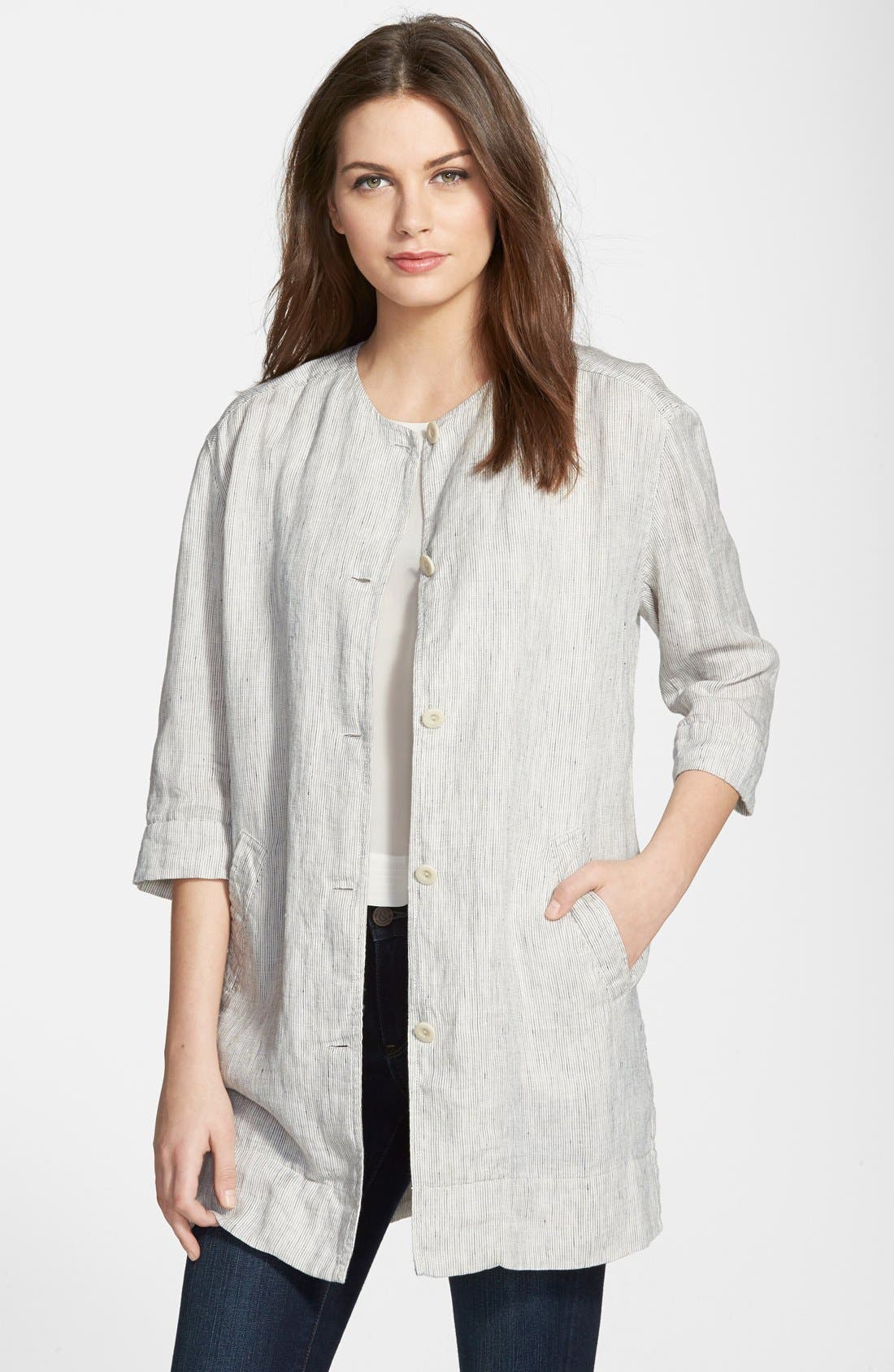 Eileen Fisher Stripe Slub Linen Jacket (Regular & Petite) Nordstrom