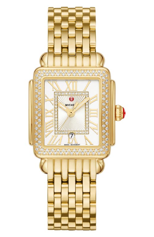 Shop Michele Deco Madison Mid Diamond Bracelet Watch, 29mm X 31mm In Gold/silver/gold
