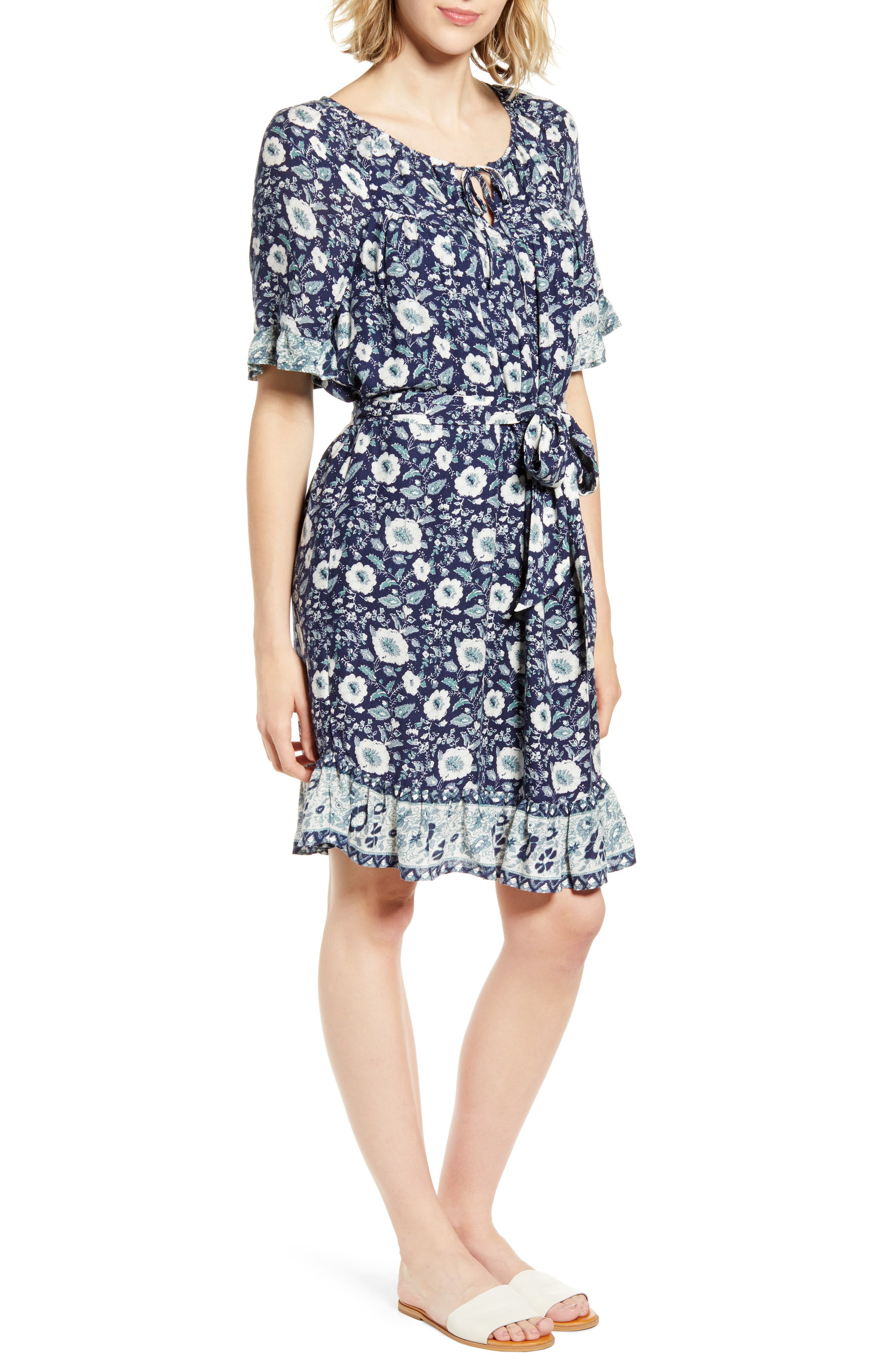 Lucky Brand Felicia Tie Waist Midi Dress, Blue