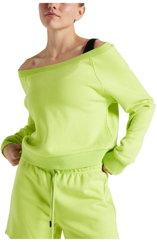 Shop Electric Yoga Off Shoulder Sweatshirt In Lime Punch